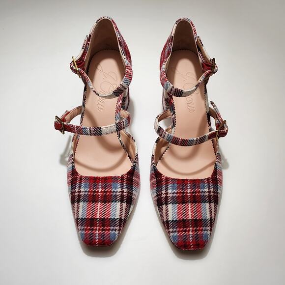 J. Crew Red Plaid Heels - Picture 5 of 13